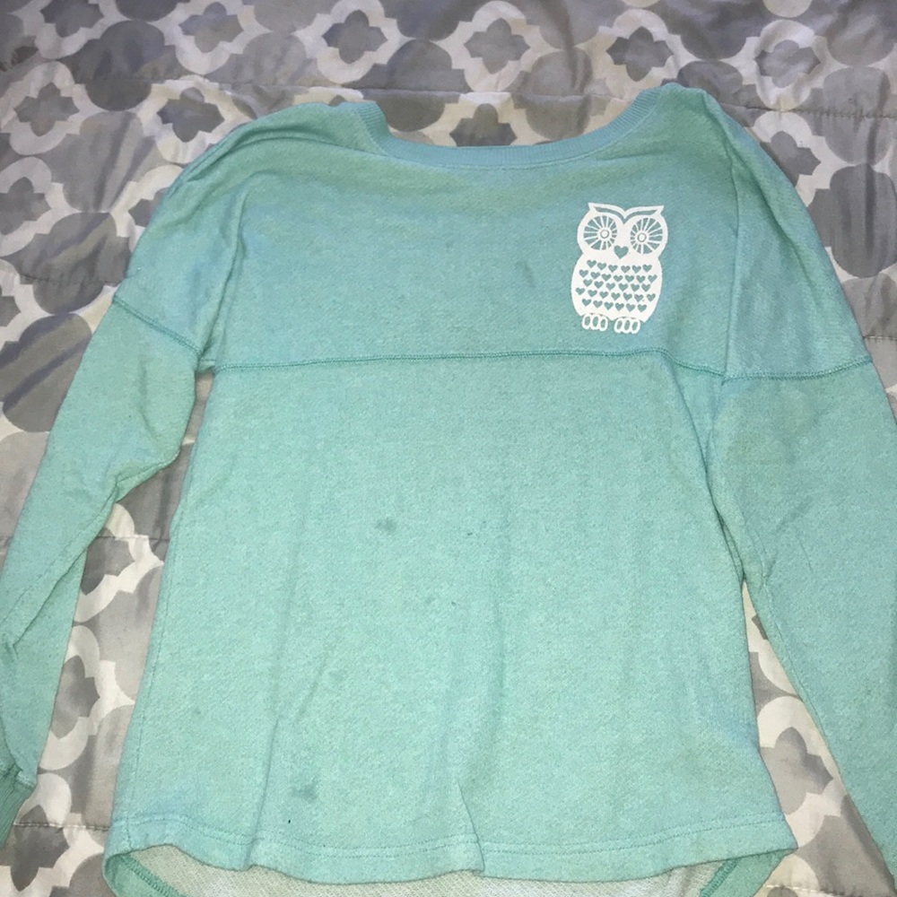 A blue green owl shirt